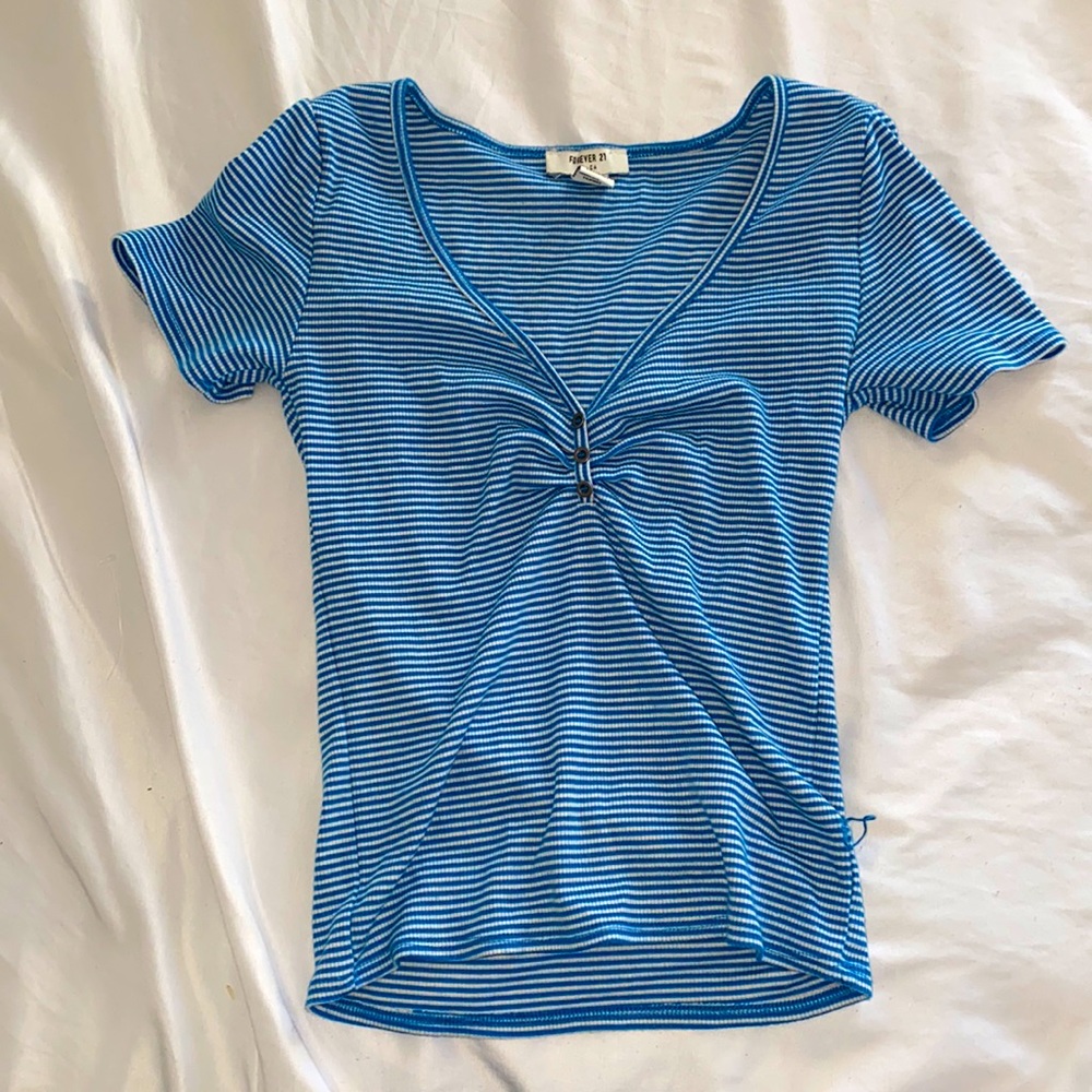 Blue and white striped top